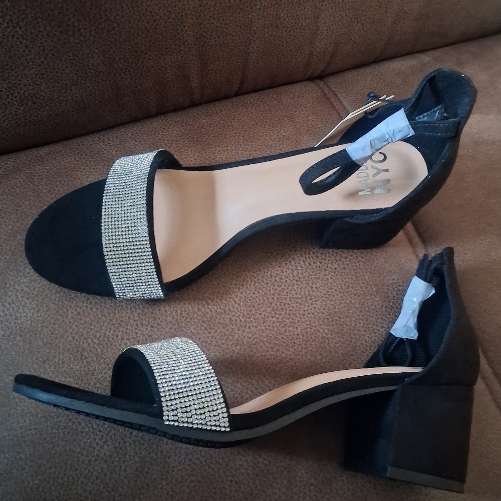 Madden NYC Illie City Women's Black Heels with Rhinestone Strap Size 10